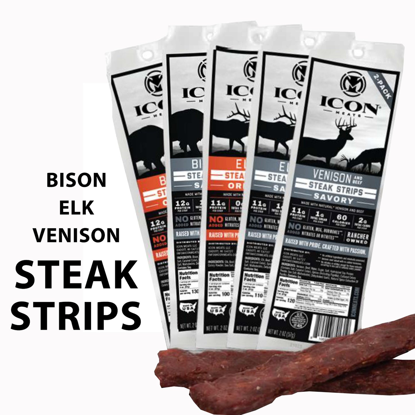 Bison, Elk, Venison Steak Strips Sampler Box