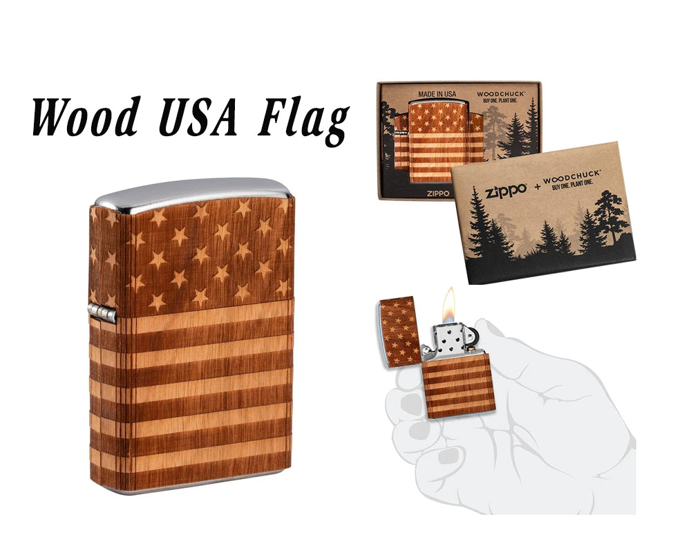 Zippo Lighter - Wood USA Flag