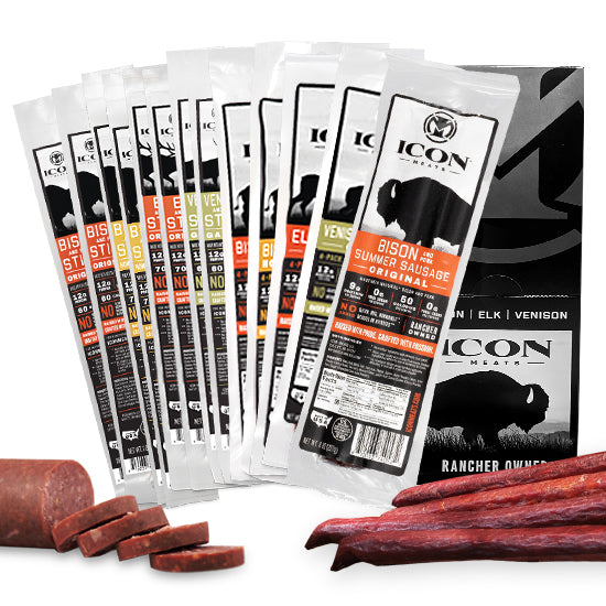 Bison, Elk, Venison Snack Sticks & Summer Sausage - Sampler Box, ICON Meats